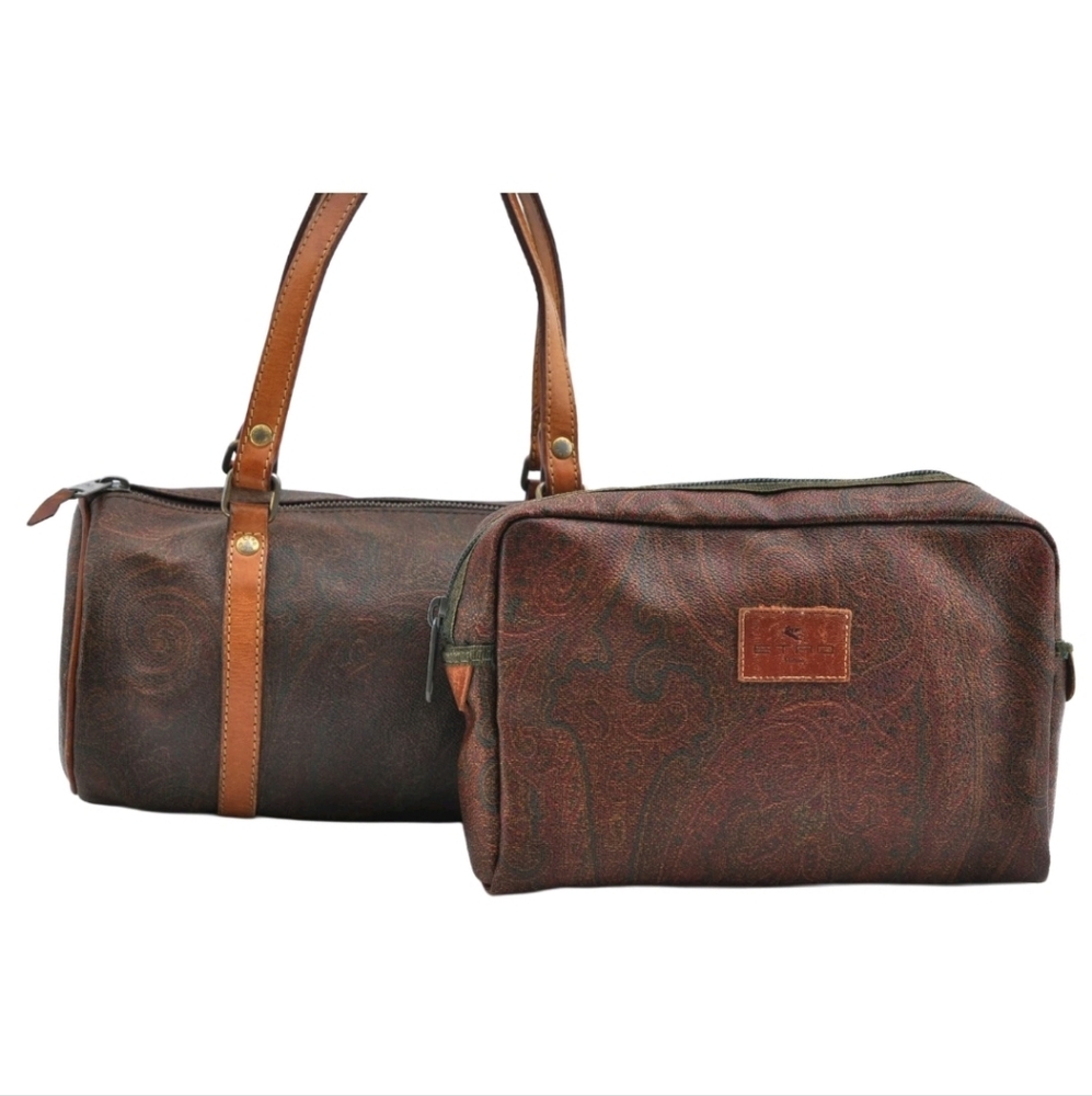 ⭐️2Set ETRO Paisley Hand Clutch Bag Leather & Pvc Bordeaux
